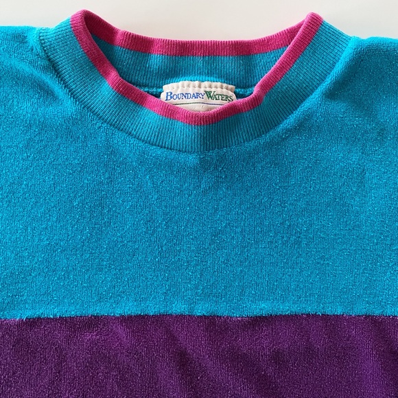 80s 90s knit velour sweatshirt - long pink blue purple maximalist athleisure - Picture 5 of 5